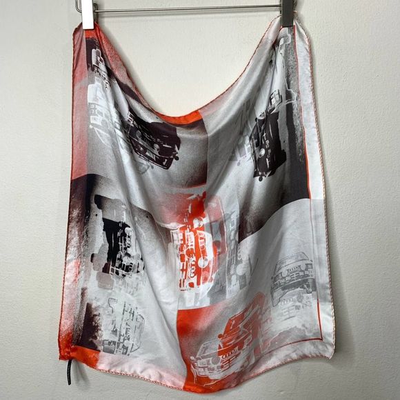Roeckl Silk Square Scarf Cars Automobiles Orange Grey - Picture 2 of 9